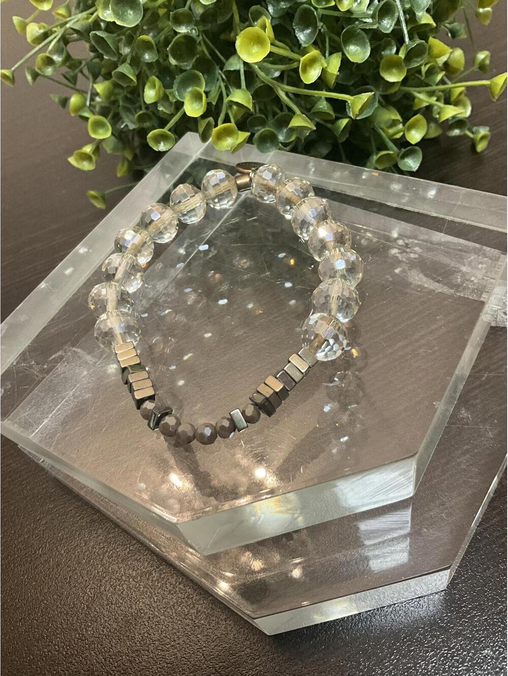 Erimish Clear Faceted beaded bracelet metal accents